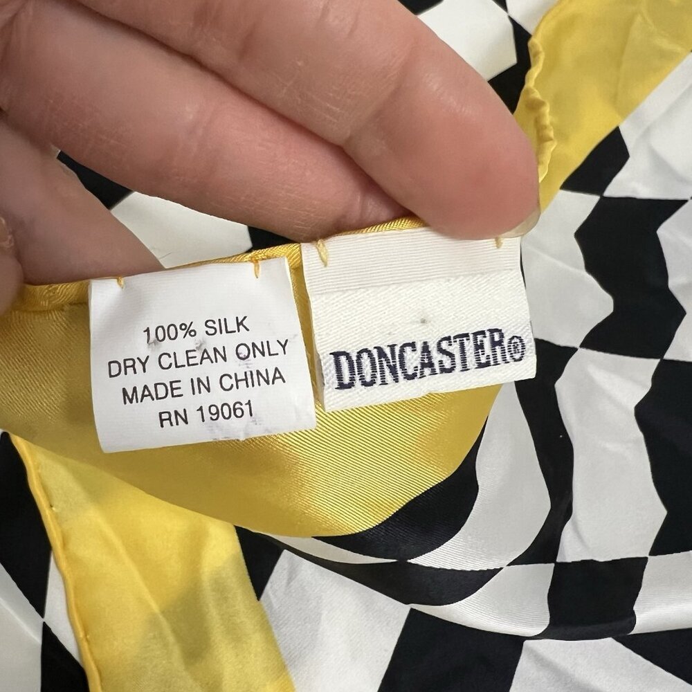 Doncaster 35.5 X 35.5 White Yellow Black Silk Geometric Print Square Scarf - Picture 2 of 5